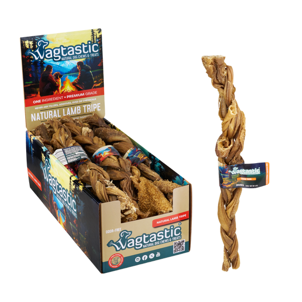 Natural lamb tripe 12 inch braided stick with display box
